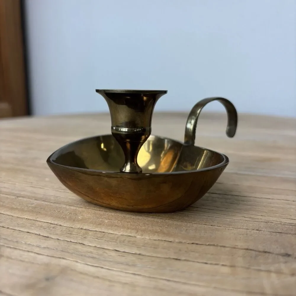 Vintage Brass Heart Shaped Chamberstick Candle Holder Cottagecore Granny Decor